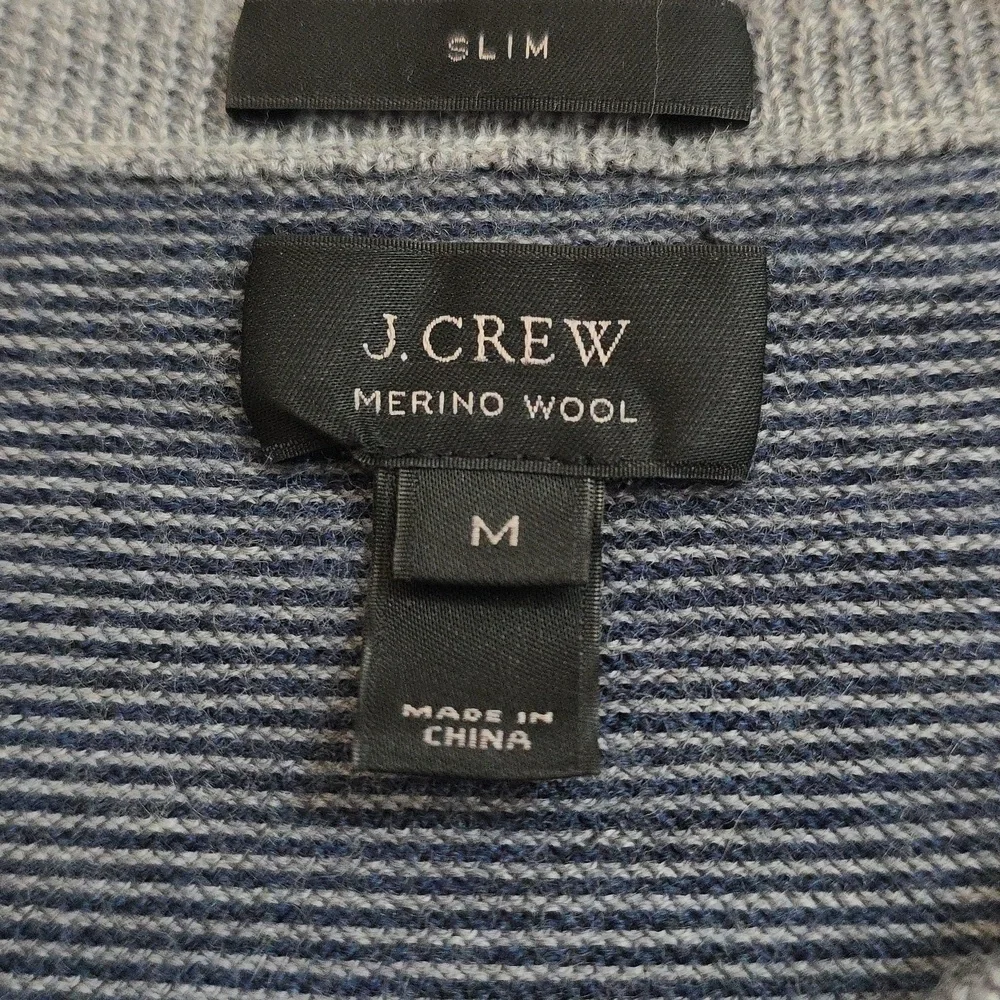 J. Crew Blue & Gray Stripe Merino Wool Mens Sweater. Size Medium